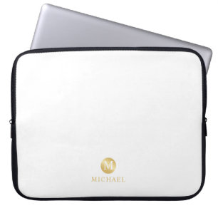 Luxury White and Gold Personalised Monogram Laptop Sleeve
