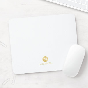 Luxury White and Gold Personalised Monogram Mouse Pad