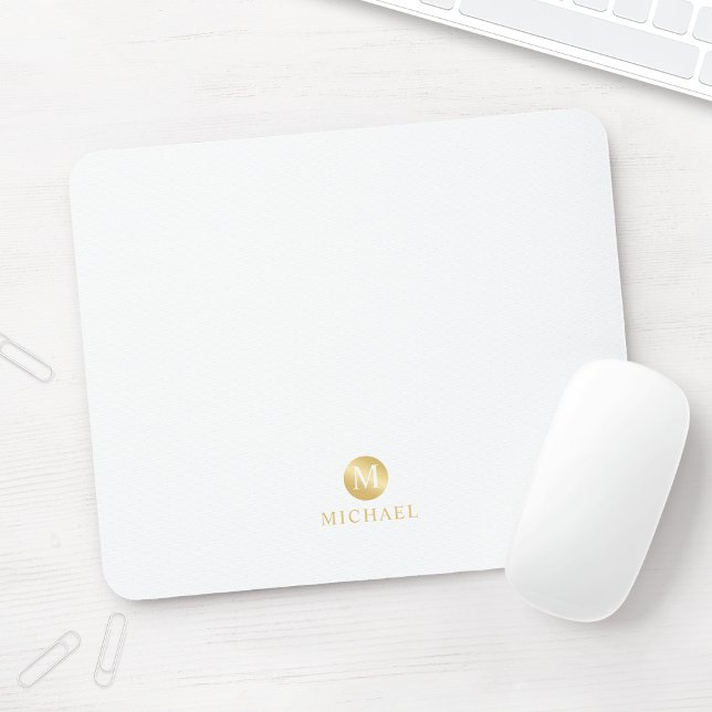 Luxury White and Gold Personalised Monogram Mouse Pad (Creator Uploaded)