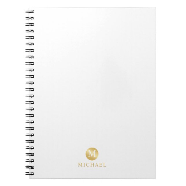 Luxury White and Gold Personalised Monogram Notebook (Front)