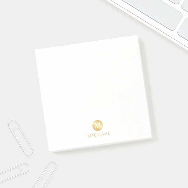 Luxury White and Gold Personalised Monogram Post-it Notes (Creator Uploaded)
