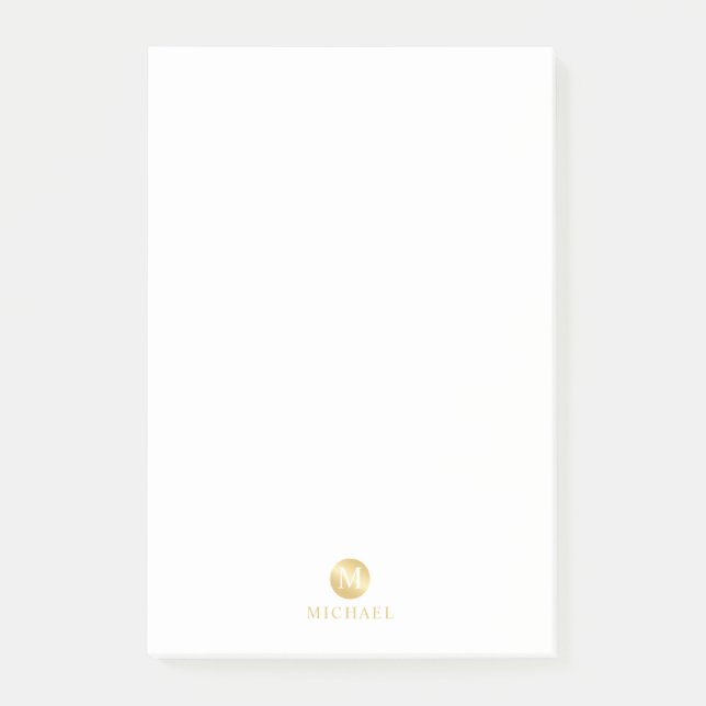 Luxury White and Gold Personalised Monogram Post-it Notes (Front)