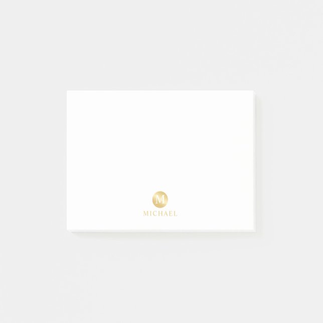 Luxury White and Gold Personalised Monogram Post-it Notes (Front)