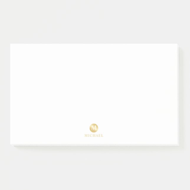 Luxury White and Gold Personalised Monogram Post-it Notes (Front)