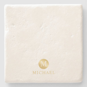 Luxury White and Gold Personalised Monogram Stone Coaster
