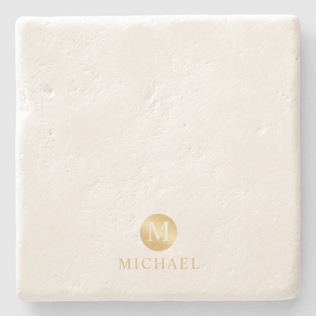 Luxury White and Gold Personalised Monogram Stone Coaster (Front)