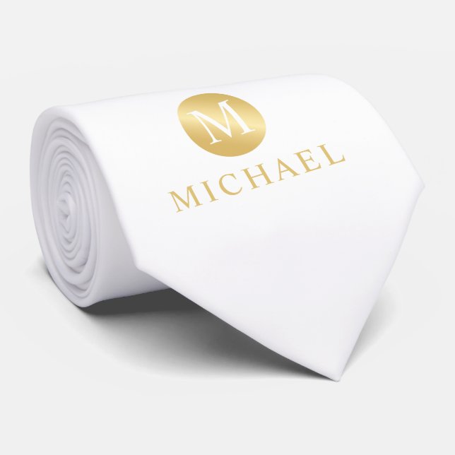 Luxury White and Gold Personalised Monogram Tie (Rolled)