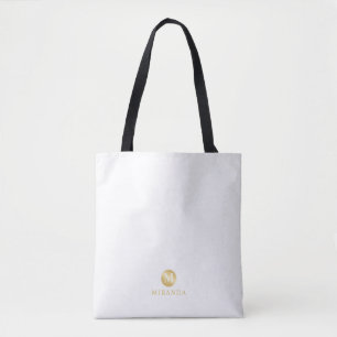 Luxury White and Gold Personalised Monogram Tote Bag