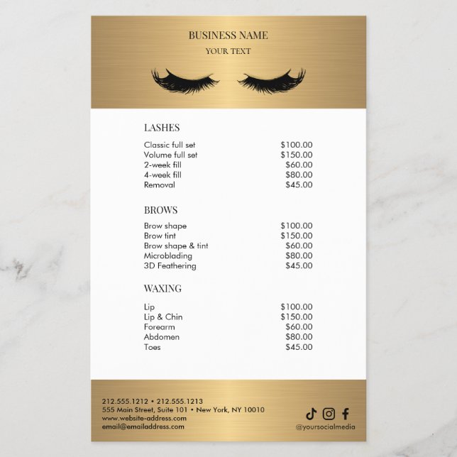 Luxury white and Gold Salon Price List Flyer (Front)