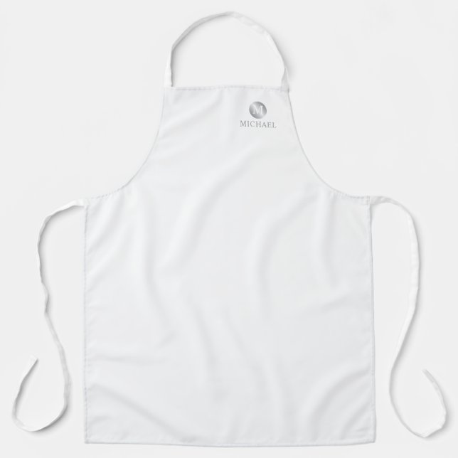 Luxury White and Silver Personalised Monogram Apron (Front)