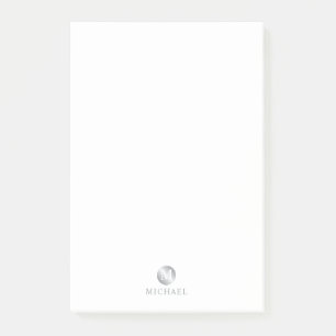Luxury White and Silver Personalised Monogram Post-it Notes