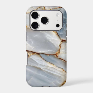 Luxury White Blue Marble & Gold Veins Agate Stone