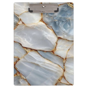 Luxury White Blue Marble & Gold Veins Agate Stone  Clipboard