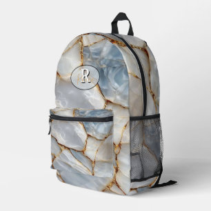 Luxury White Blue Marble & Gold Veins Agate Stone Printed Backpack