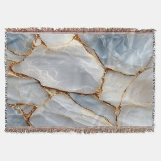Luxury White Blue Marble & Gold Veins Agate Stone Throw Blanket