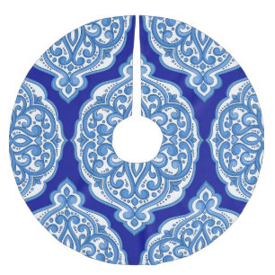 Luxury white-blue, Turkish ornament. Brushed Polyester Tree Skirt