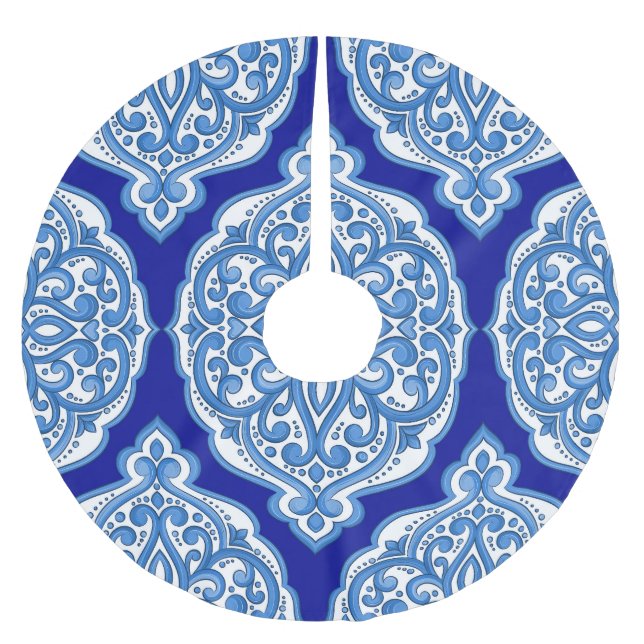 Luxury white-blue, Turkish ornament. Brushed Polyester Tree Skirt (Front)