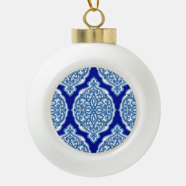 Luxury white-blue, Turkish ornament. Ceramic Ball Christmas Ornament (Front)