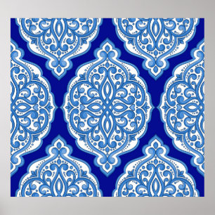 Luxury white-blue, Turkish ornament. Poster