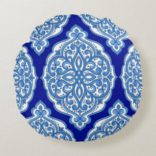 Luxury white-blue, Turkish ornament. Round Cushion
