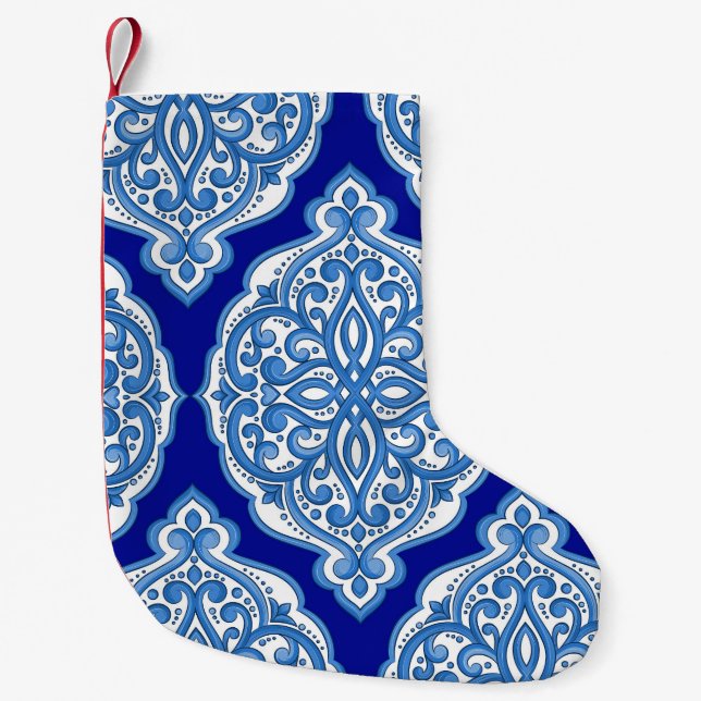Luxury white-blue, Turkish ornament. Small Christmas Stocking (Front)
