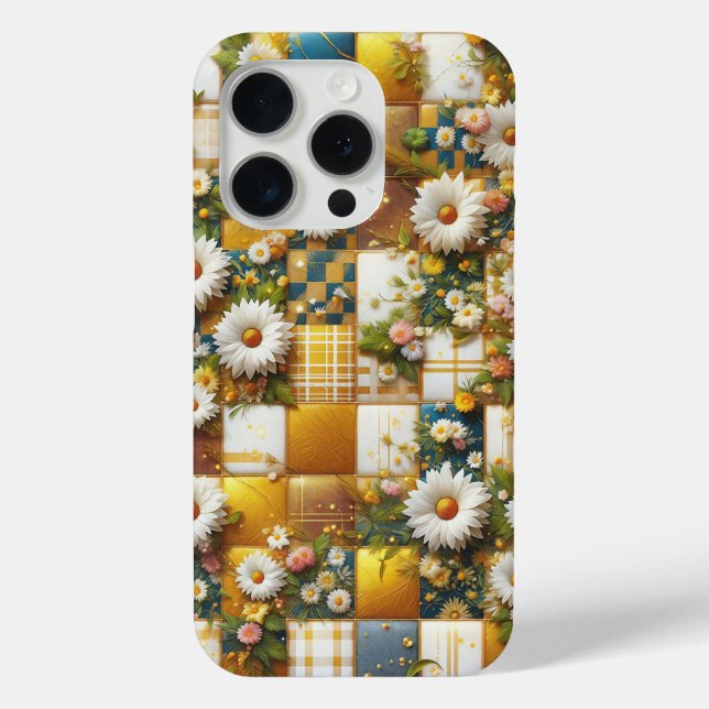 Luxury White Daisy & Gold Geometric Phone Case  (Back)