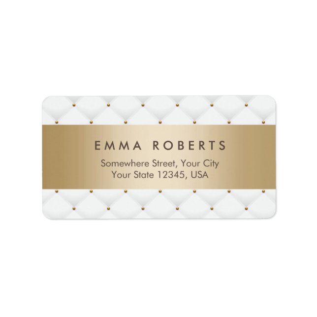 Luxury White Diamond Pattern Modern Gold Striped Label (Front)