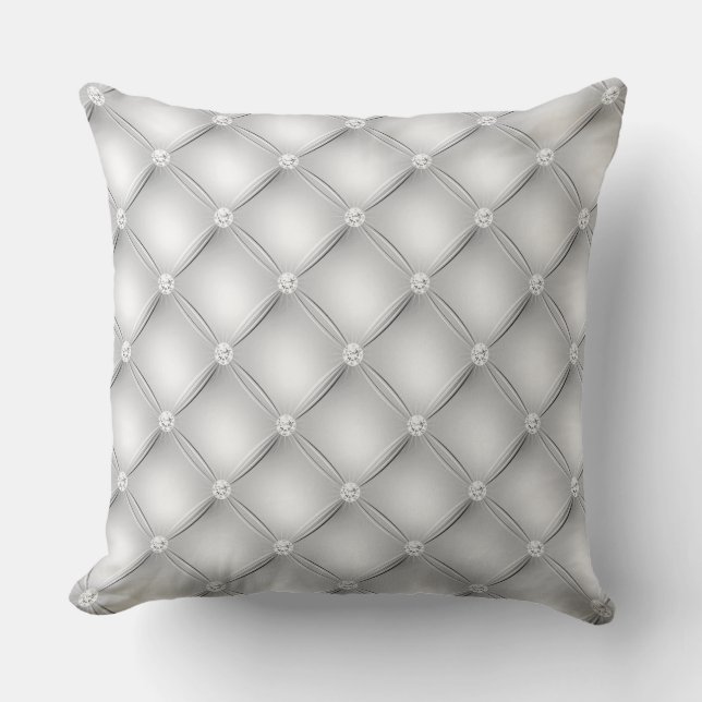 Luxury White Diamond Tufted Pattern Cushion (Front)