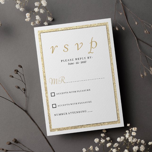 Luxury white elegant gold glitter RSVP  Invitation (Luxury white elegant gold glitter RSVP)