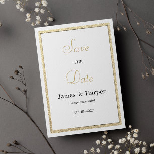 Luxury white elegant gold glitter Save the Date Invitation