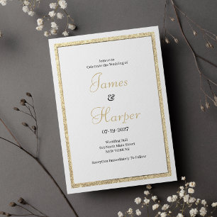 Luxury white elegant gold glitter Wedding Invitation