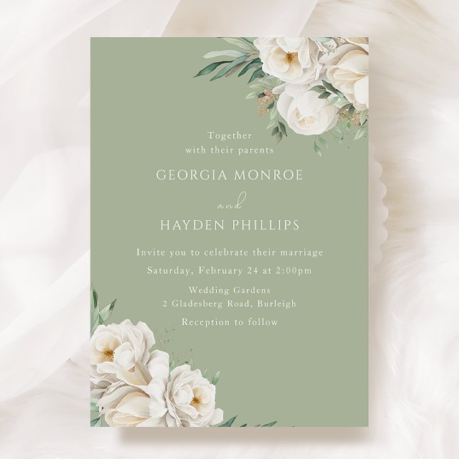Luxury White Floral Premium Sage Wedding Invitation (Creator Uploaded)