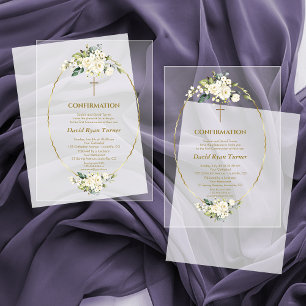 Luxury White Flowers Gold First Boy Confirmation Acrylic Invitations