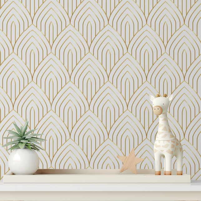 Luxury White Gold Art Deco Geometric Pattern Wallpaper (Creator Uploaded)