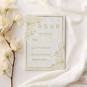Luxury white gold French floral lace Wedding RSVP Invitation