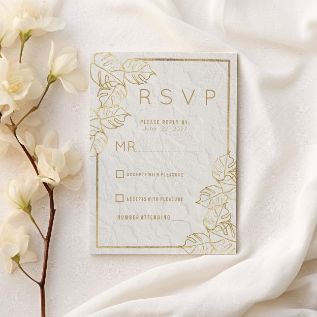 Luxury white gold French floral lace Wedding RSVP  Invitation (Luxury white gold French floral lace Wedding RSVP)