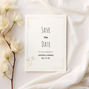 Luxury white gold geometric floral Save The Date Invitation