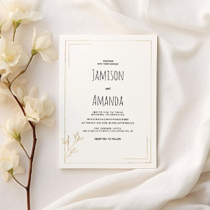 Luxury white gold geometric floral Wedding Invitation