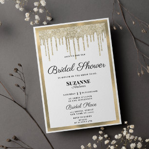 Luxury white gold glitter drips Bridal Shower Invitation