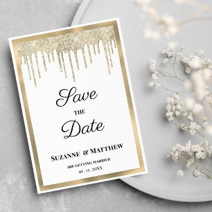 Luxury white gold glitter drips Save the Date Invitation