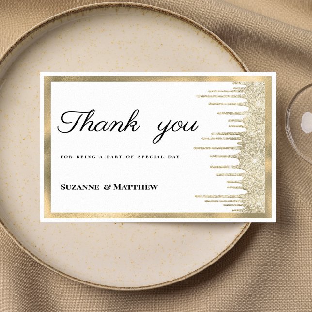 Luxury white gold glitter drips Thank You Invitation (Luxury white gold glitter drips Thank You)