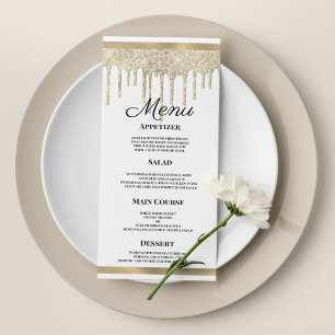 Luxury white gold glitter drips Wedding Menu