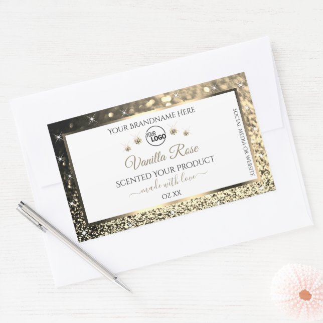 Luxury White Gold Glitter Product Labels Add Logo (Envelope)