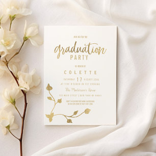 Luxury white gold leaf stem glam Graduation Party Invitation