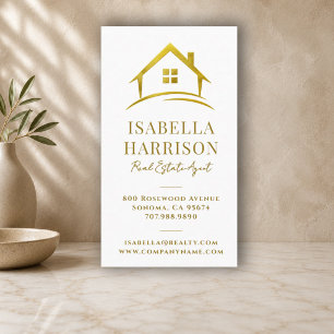 Luxury White Gold Logo Real Estate Business Card