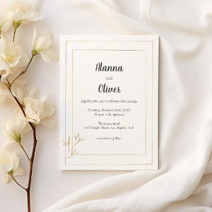 Luxury white gold minimalist floral Wedding Invitation