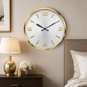 Luxury White & Gold Minimalist Modern Gold Accent Large Clock