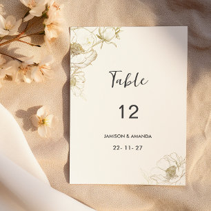 Luxury white gold peony floral Table Numbers 