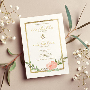 Luxury white gold pink mint spring floral wedding  invitation