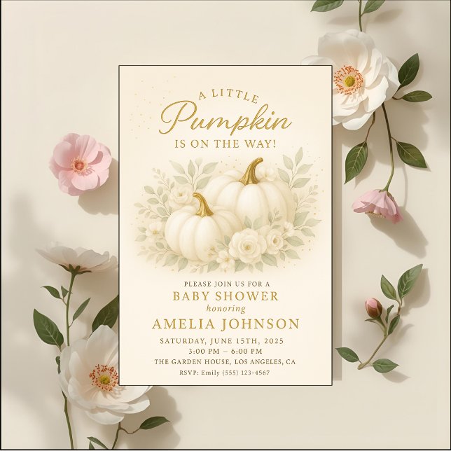 Luxury White & Gold Pumpkin Baby Shower Invitation (Creator Uploaded)